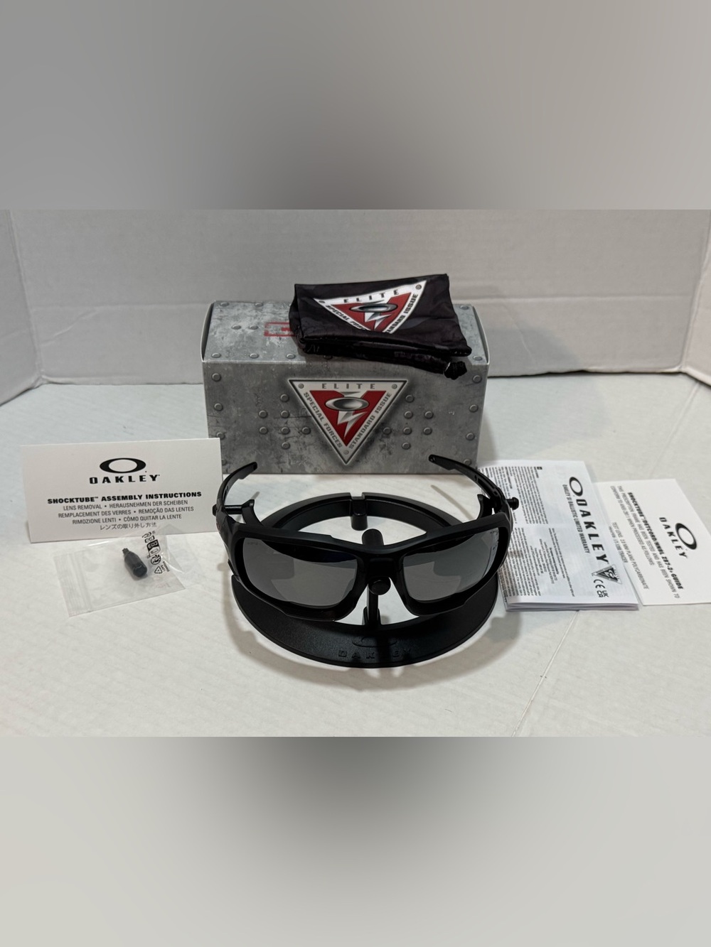 OAKLEY BALLISTIC SHOCK TUBE Safety Sunglasses OO9329-05 Black Silver ANSI Z87.1